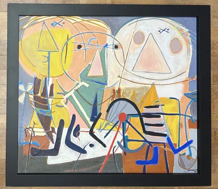 复数作品 Corneille - Terragraphie signée sur toile L'orchestre de Jazz, hommage à Charlie Parker - Cobra