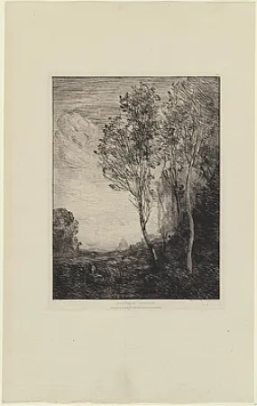版画 Corot - Souvenir d'Italie, in 