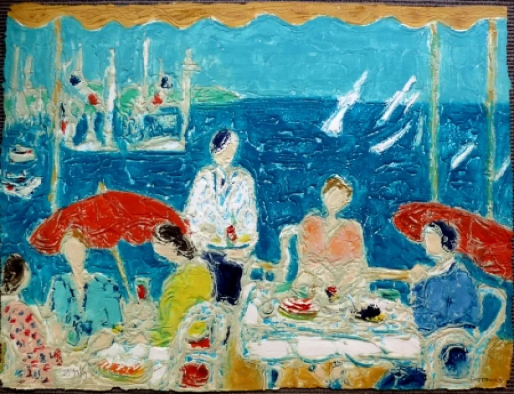 石版画 Cottavoz - Terrasse au Bord de la Mer