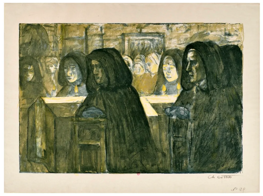 石版画 Cottet - Un enterrement en Bretagne