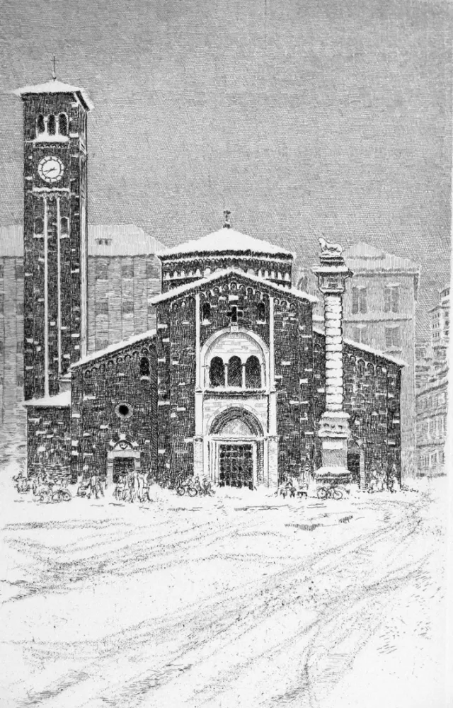 蚀刻版画 Cotugno  - Neve a San Babila