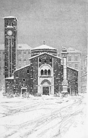 蚀刻版画 Cotugno  - Neve a San Babila