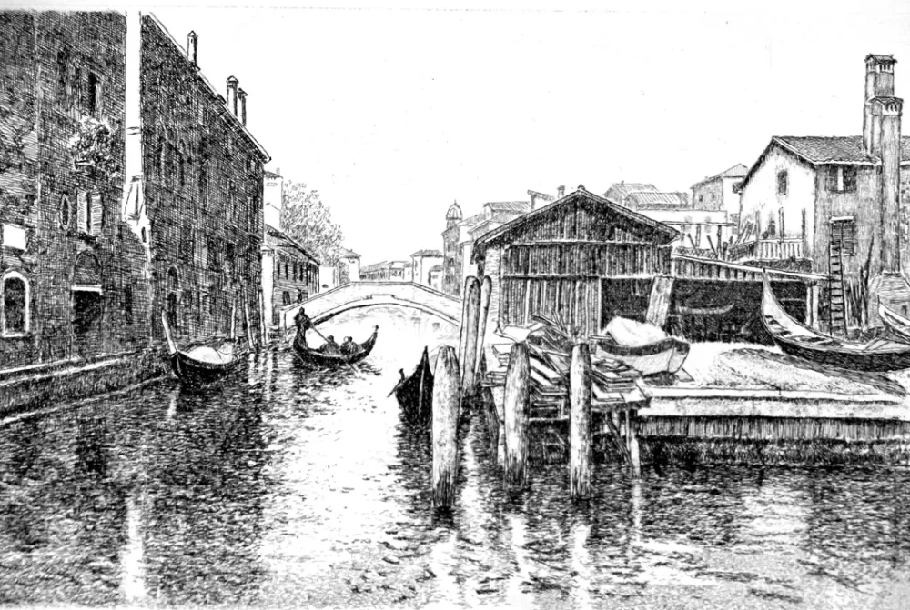 蚀刻版画 Cotugno  - Venezia, squero di San Trovaso