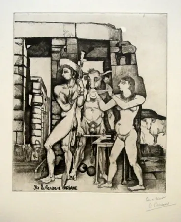蚀刻版画 Courmes - Ils la laissent, Ariane