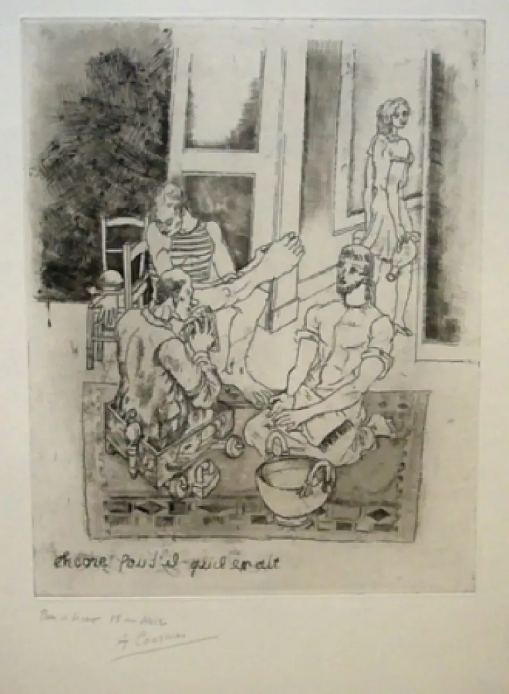 蚀刻版画 Courmes - Le lavement de pieds II (noir)