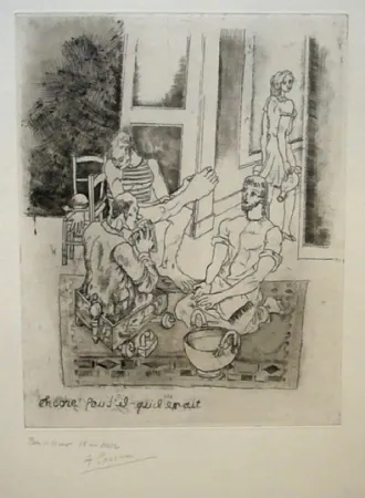 蚀刻版画 Courmes - Le lavement de pieds II (noir)