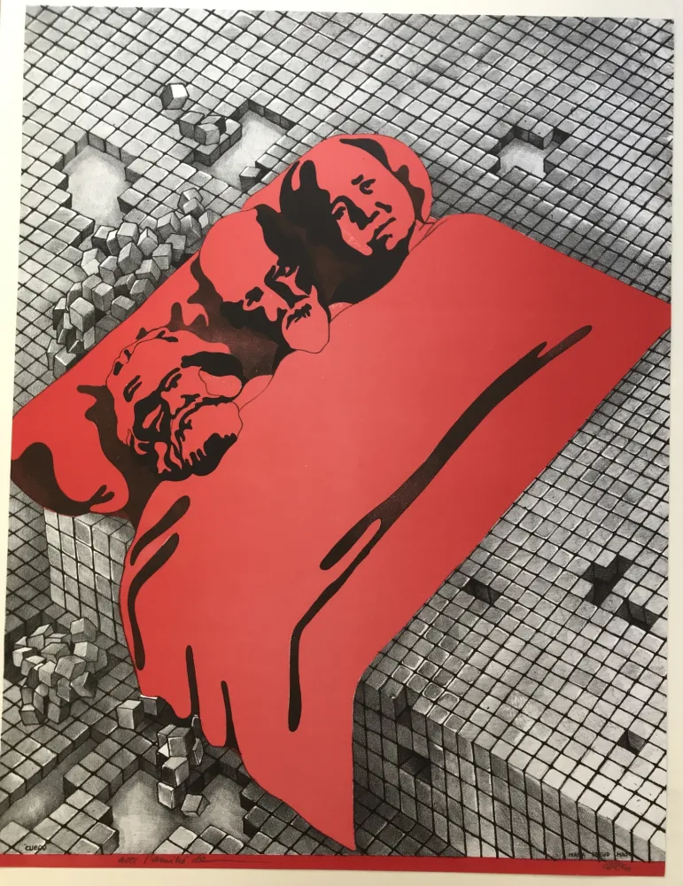 石版画 Cueco - Marx Freud Mao