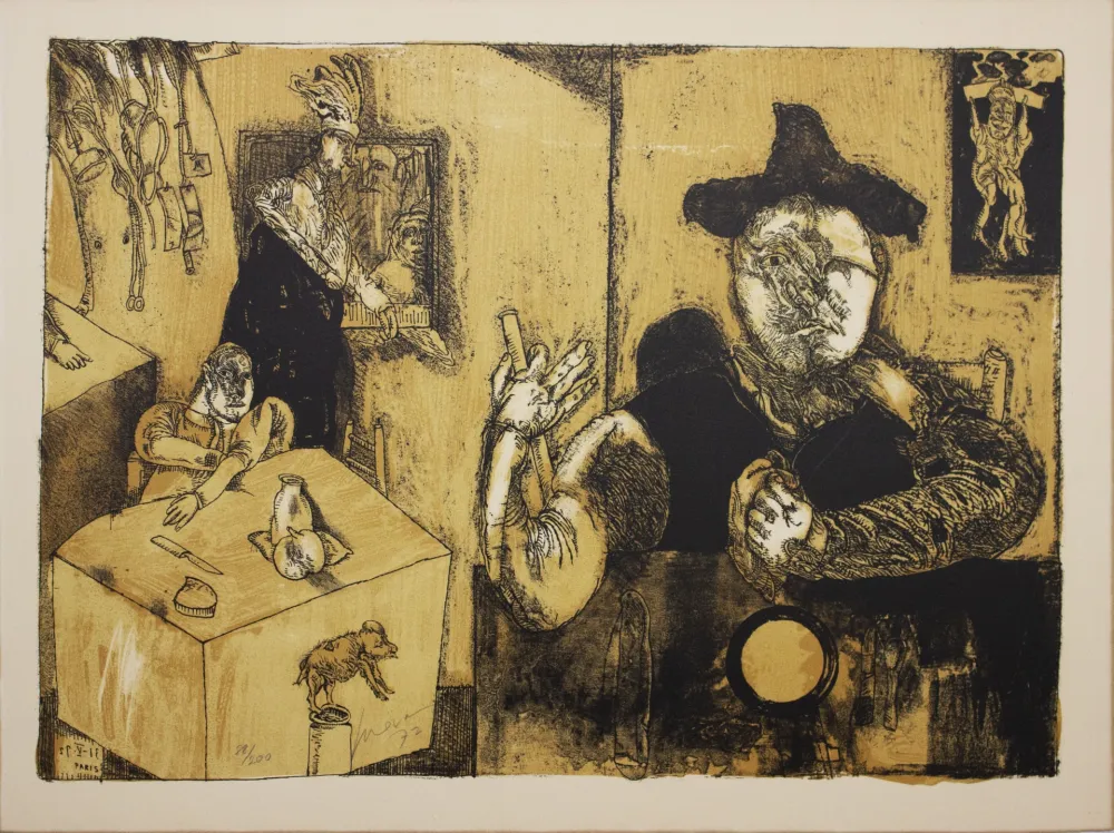 石版画 Cuevas - Le repas du magicien