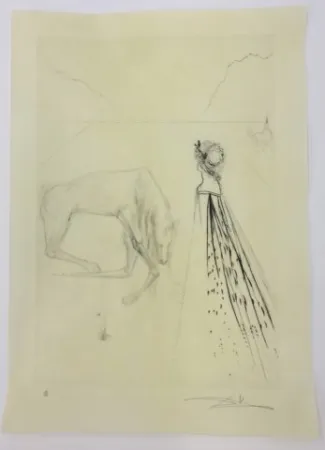 蚀刻版画 Dali - Alexandre le regarde avec des yeux courrouces et le chevel s' agenouilla