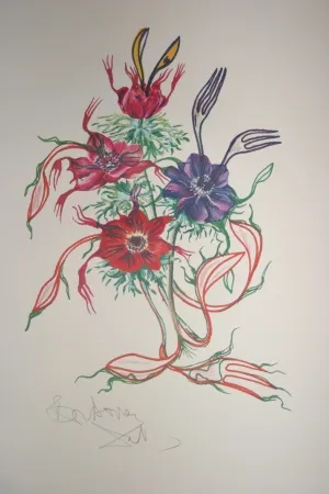 石版画 Dali - Anemone (surrealistic flowers)