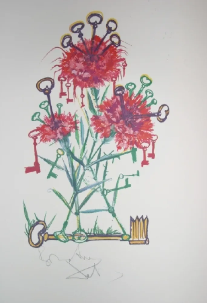 石版画 Dali - Carnation Keys (surrealistic flowers)