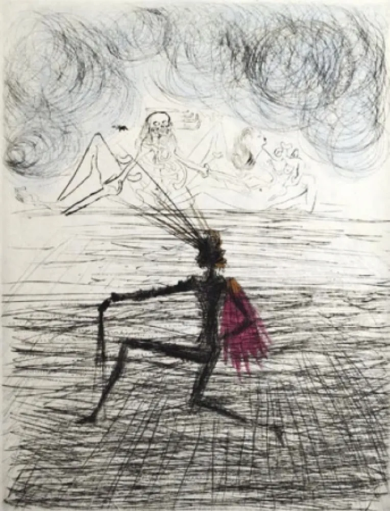 版画 Dali - Chevalier a genoux