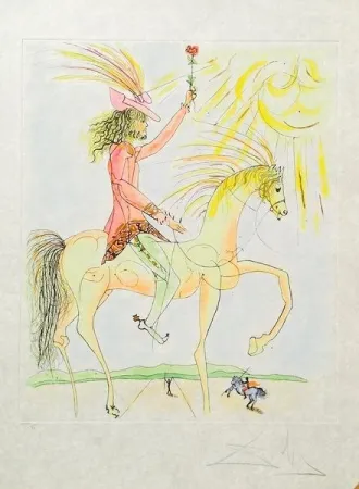 蚀刻版画 Dali - Chevalier a la rose