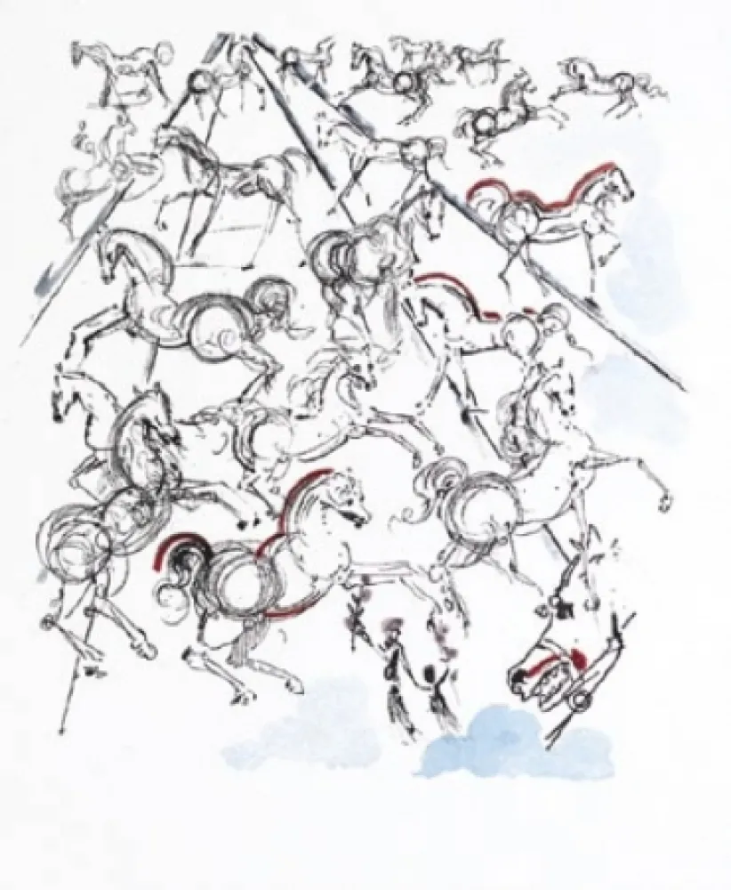 版画 Dali - Chevaux bleus