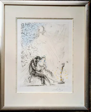 版画 Dali - Couple with a candle (Couple a la bougie) - Original Gouache on Hand-Signed Etching ( Field 68-2 D; Michler/Löpsinger 251), 1968