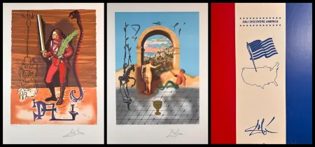 石版画 Dali - Dali Discovers America 2 Piece Suite with Portfolio Case