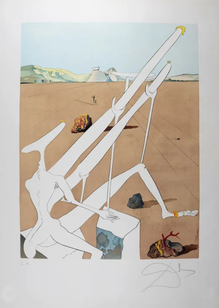 干刻版画 Dali - Dali martien muni d'un double microscope holo-électronique