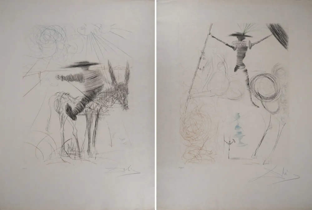 版画 Dali - Don Quichotte et Sancho Panza (2 gravures)