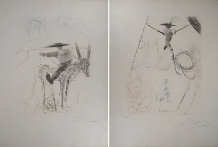 版画 Dali - Don Quichotte et Sancho Panza (2 gravures)