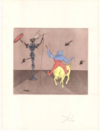 版画 Dali - Don Quijote - Maître et écuyer