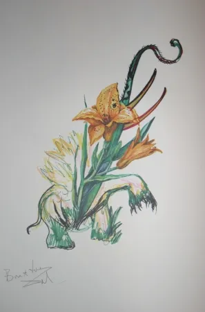 石版画 Dali -  Elephant Lily (surrealistic flowers)