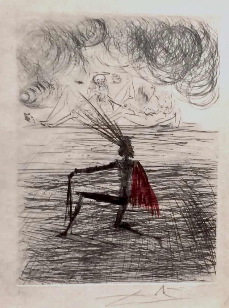 版画 Dali - Faust Chevalier a Genou