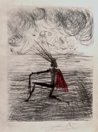 版画 Dali - Faust Chevalier a Genou