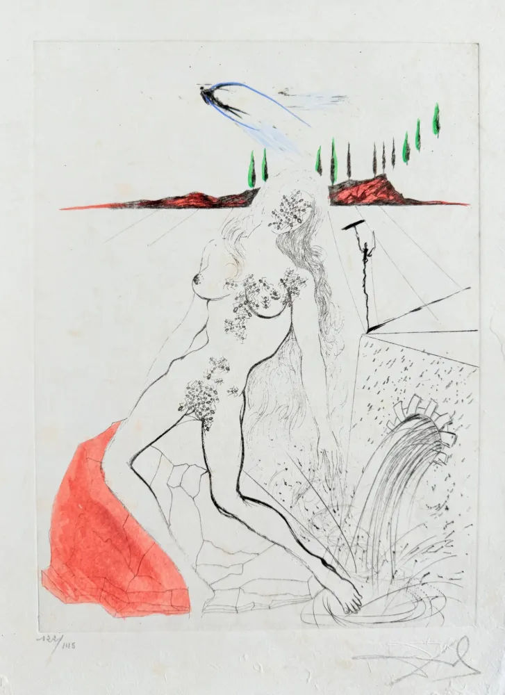 版画 Dali - Femme à la fontaine