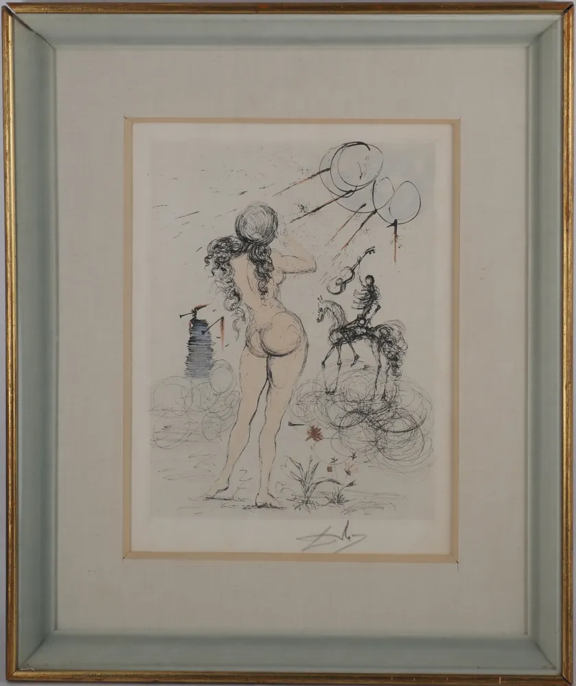 版画 Dali -  Femme à la guitare