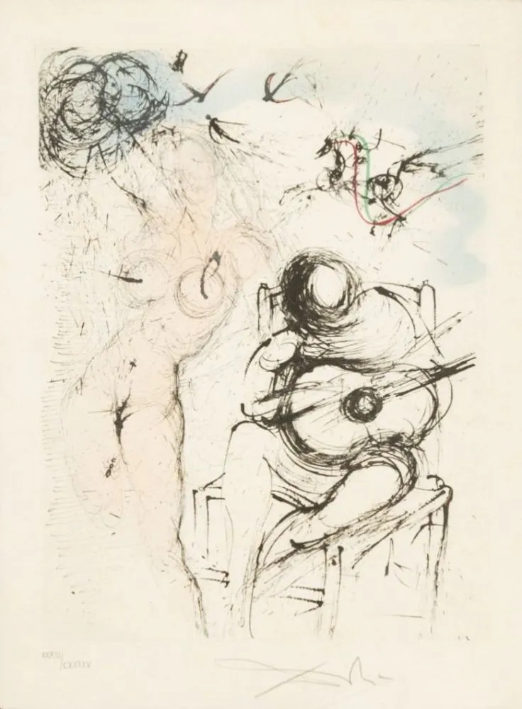 蚀刻版画 Dali - Femme à la guitare