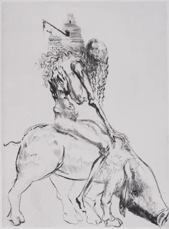 版画 Dali - Femme au Cochon, 1969