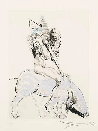 版画 Dali - Femme au Couchon (Woman with a Pig)