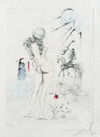 版画 Dali - Femme, cheval et la mort