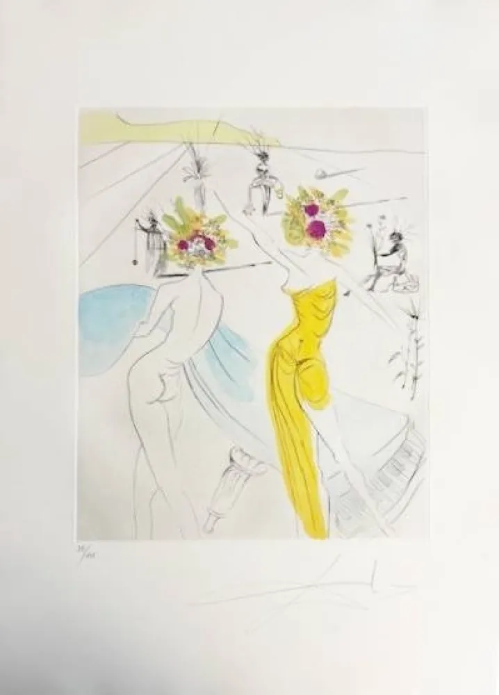 干刻版画 Dali - Femme-fleurs au piano (Flower-women at the Piano)