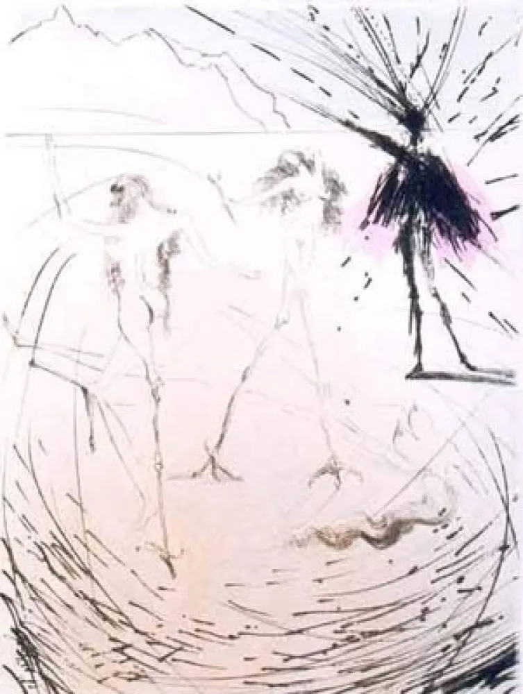 版画 Dali - Femme Poules