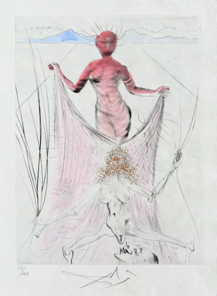 版画 Dali - Femme tenant le voile