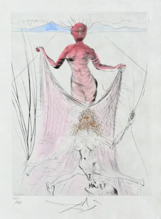 版画 Dali - Femme tenant le voile