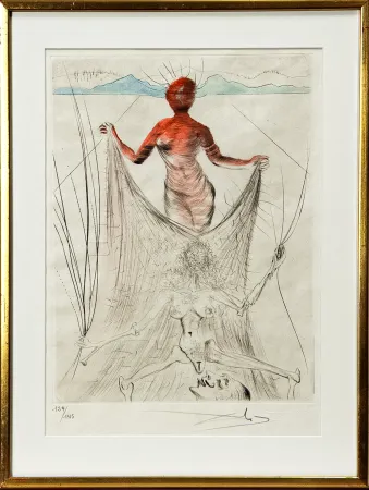 石版画 Dali - Femme tenant le voile