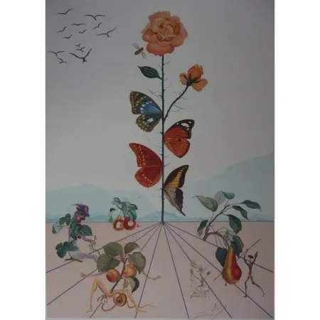 石版画 Dali - Flordali II : la rose papillon
