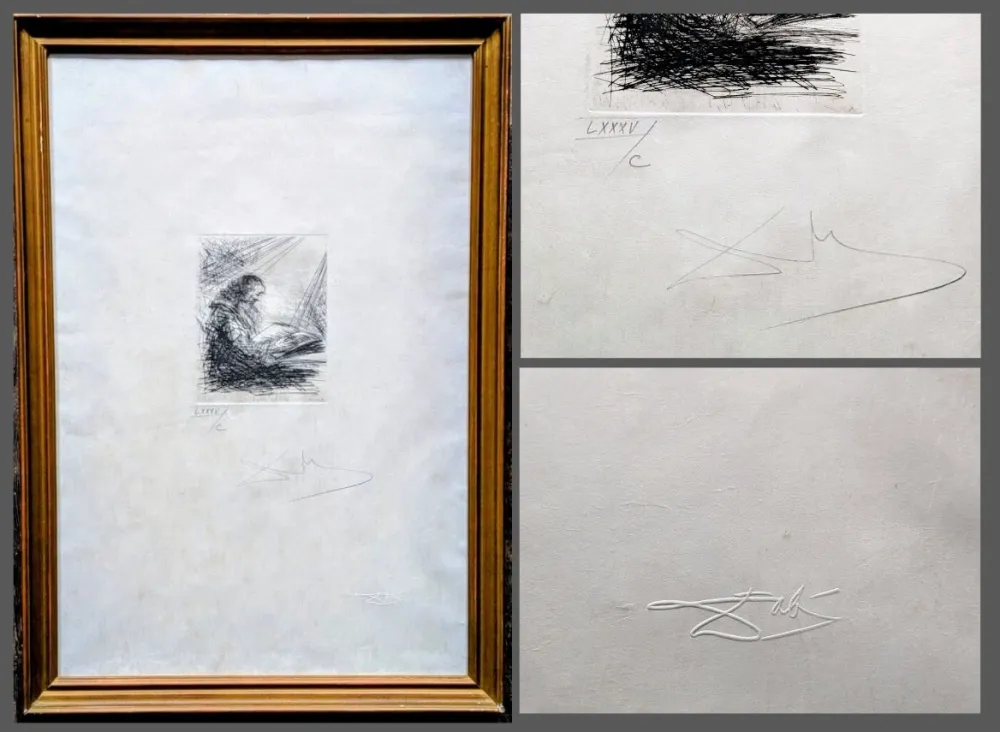 版画 Dali -  Hand-Signed Original Engraving - Faust Reading, 1969