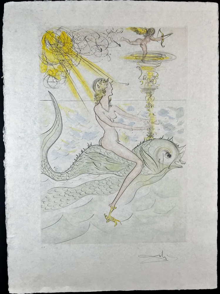 版画 Dali - Hommage a Albrecht Durer Sirene au Dauphin