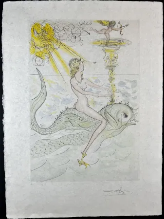 版画 Dali - Hommage a Albrecht Durer Sirene au Dauphin