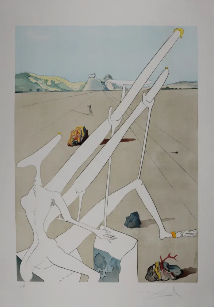 版画 Dali - La Conquête du Cosmos : Dali martien muni d'un double microscope holo-électronique - Hand-signed