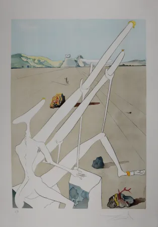 版画 Dali - La Conquête du Cosmos : Dali martien muni d'un double microscope holo-électronique - Hand-signed