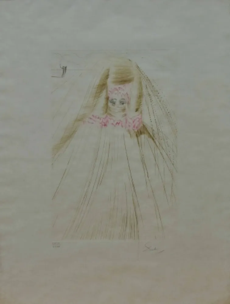 蚀刻版画 Dali - La regina con la tunica di seta