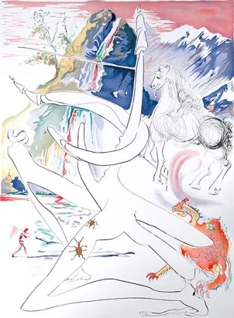 版画 Dali -  Laser unicorn and cosmic rhino