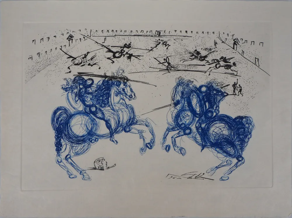 版画 Dali - Les cavaliers bleus