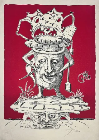 石版画 Dali - Les Songes Drôlatiques de Pantagruel, Planche XII