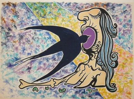 石版画 Dali - Les vitraux -  hirondelle