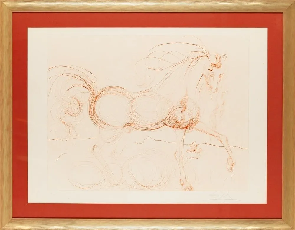 蚀刻版画 Dali - L'Etalon Blanc (Hommage au cheval)